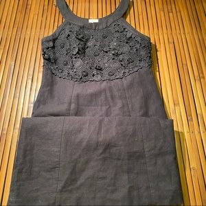 Anthropologie black linen floral dress 4
